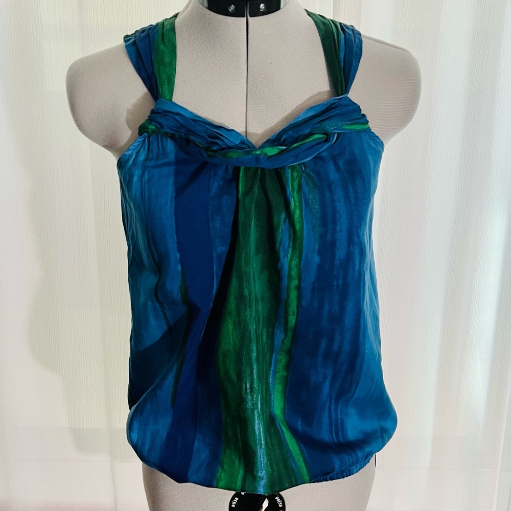 Ann Taylor Loft Women’s Silk Sleeveless Top, Blue & Green, Petite XS